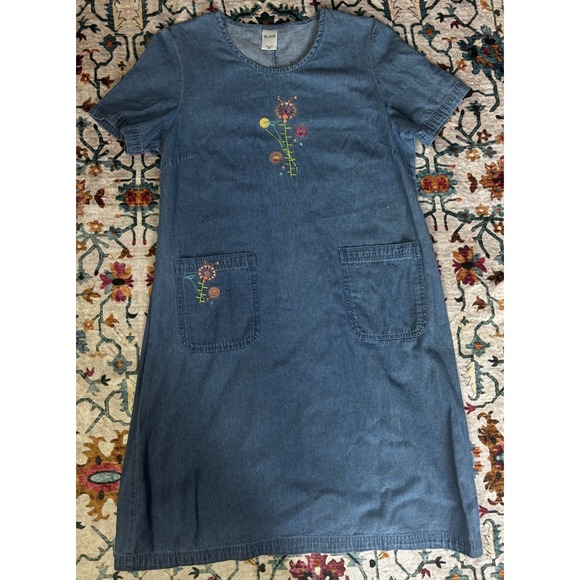 Blair Jackets & Blazers - 🌸Blair Blue Jean Shift Dress Women XL Floral Embroidered Denim Pockets Cottage